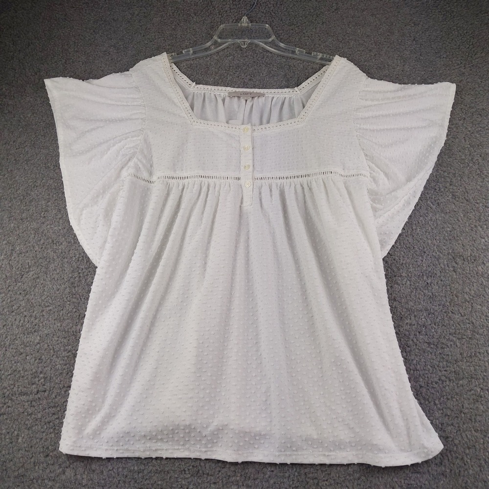 LOFT Flutter Sleeve Top Sz 2XL XXL Square Neck White Lace Ethereal NWT